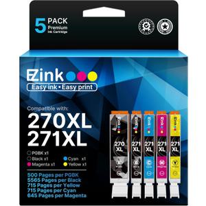 270XL 271XL Printer Ink Compatible for Canon PGI-270XL CLI-271XL Ink Cartridges to use with MG5720 MG6820 TS5020 TS6020 MG7720 TS9020 TS8020 MG5721 MG5722 MG6821 MG6822, 5 Color (PGBK, BK, C, M, Y)