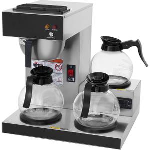 SYBO 12-Cup Commercial Coffee Maker, Pour Over Drip Coffee Maker Brewer with 3 Lower Warmers and 3 Glass Decanters, Stainless Steel Cafetera
