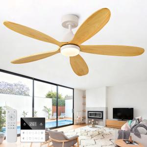 52 Inch Solid Wood Ceiling Fans With Lights, Remote Control, Dimmable, Reversible, Wood Blades, Power-Off Memory, Quiet DC Motor, Indoor/Oudoor Ceiling Fan with Light for Patio,Livingroom