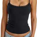 Womens Cotton Lace Camisole Scoop Neck Sexy Cami Top Adjustable Strap Going Out Tops Y2K Summer Clothes 2025 (Small, True Black)