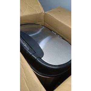 NINESTARS CB-DZT-50-13/12-9 Automatic Touchless Infrared Motion Sensor Trash Can Combo Set, 13 Gal 50L & 3 Gal 12L, Stainless Steel Base (Oval, Silver/Black Lid) (13 Gal & 3 Gal Combo)