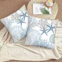Nautical Coastal Beach Pillow Covers 16x16 Set of 2, Ocean Themed Seashell Coral Starfish Throw Pillow Covers Outdoor Decorative Pillow Case for Couch Bed Sofa Cushion Home Decor