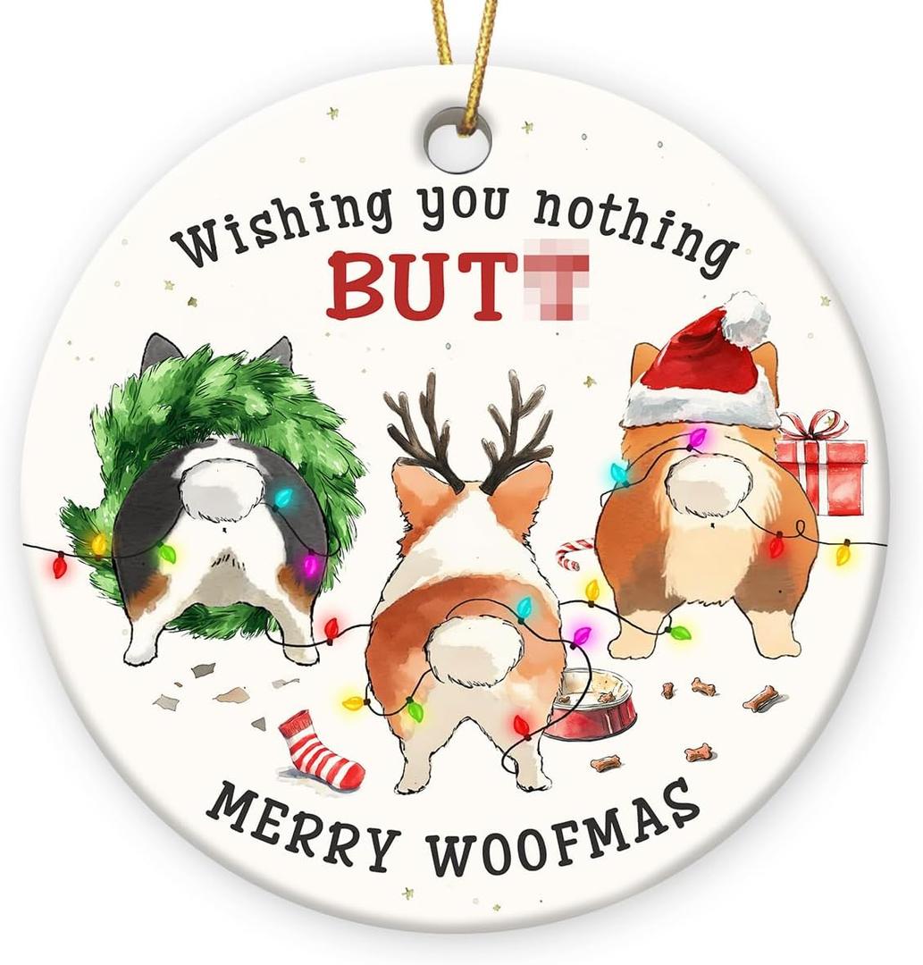 5 x Corgi Dog Christmas Ornaments 2025, Double Sided Ceramic Ornament for Christmas Decorations, Christmas Corgi Gifts for Dog Lovers, Animal Lovers Gift Ideas for Friends Family, Cute Xmas Dogs Decor