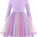 Arshiner Toddler Tutu Dress Little Girls Fall Winter Long Sleeve Holiday Party Tulle Dresses 3-8Y (7-8 Years, Purple Rainbow)