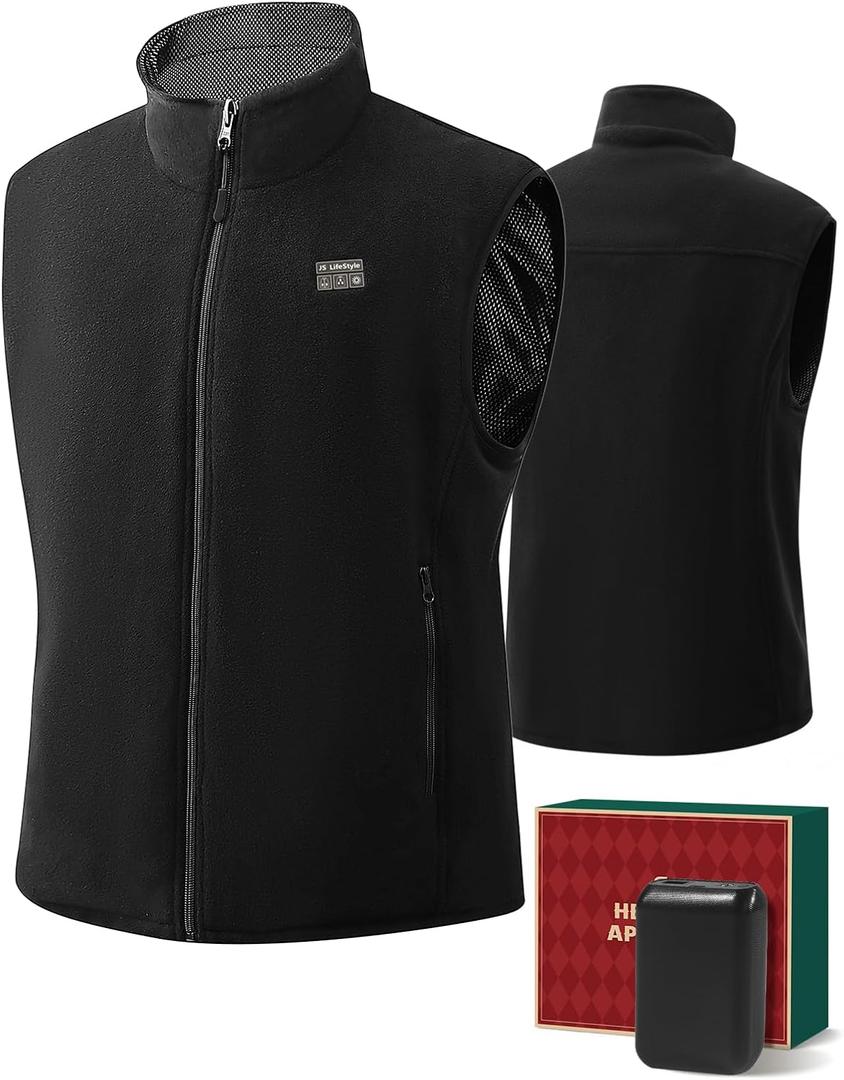 JS LifeStyle Heated Vest Jackets for Men with 16000mAh Power Bank Included, Rechargeable Mens Heated Vest (X-Large)