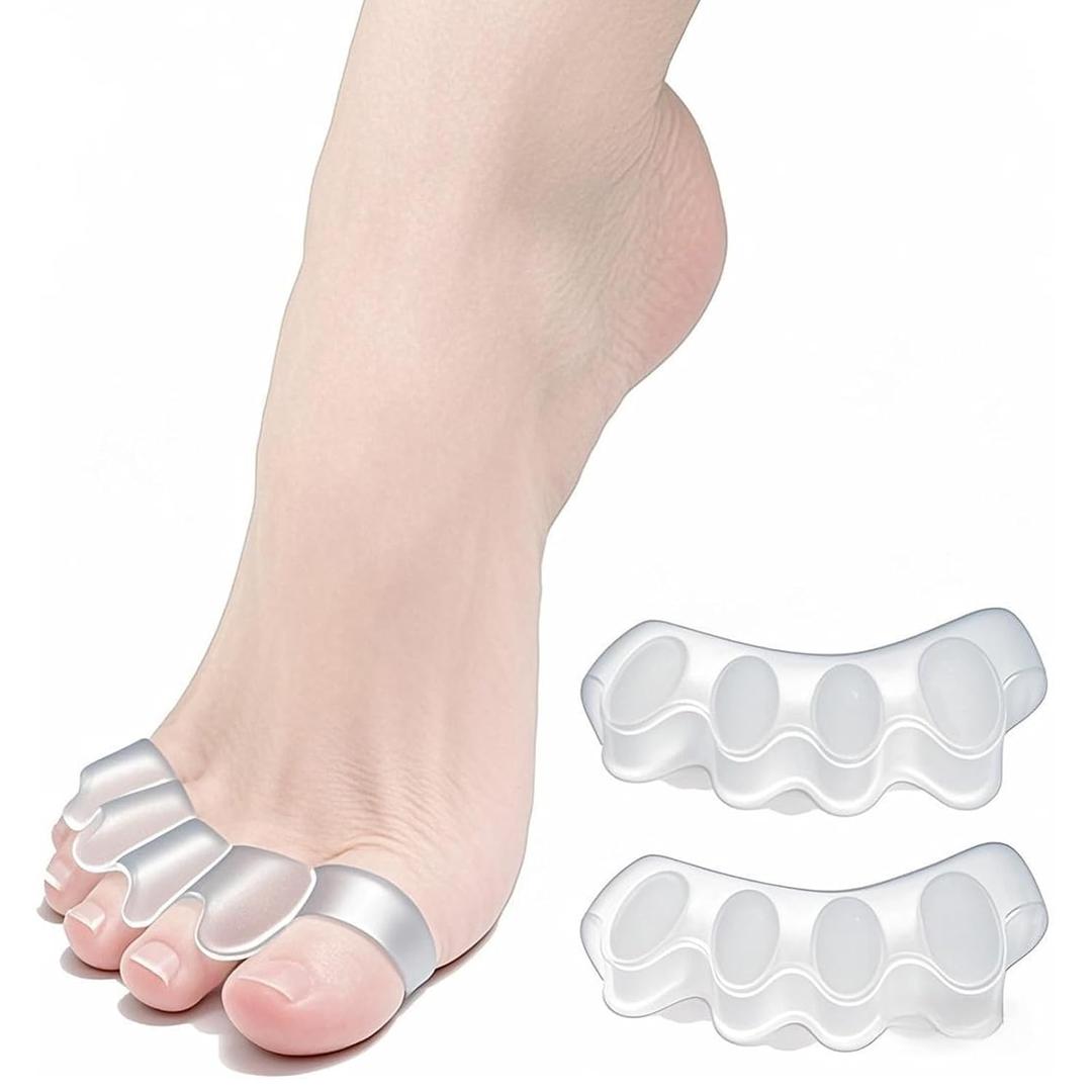 Toe Separator -Silicone Big Toe Corrector - Relieves Foot Pain, Hammer Toe, Bunions, and Curled Toe -1 Pair of Transparent Adjustable Toe Separator for Both Men and Women(Transparent 2PCS)