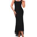 Lrady Women's Sleeveless Ruffle Cocktail Party Maxi Bodycon Vacation Dresses Long Formal Wedding Guest Dress, Black, X-Large