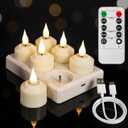 Rechargeable Tea Lights Flameless Candles with Remote Timer & Charging Base, LED Tealight Candles Battery Operated USB Candles for Fall Wedding Christmas Halloween Table Centerpiece Reception, 6-Pack
