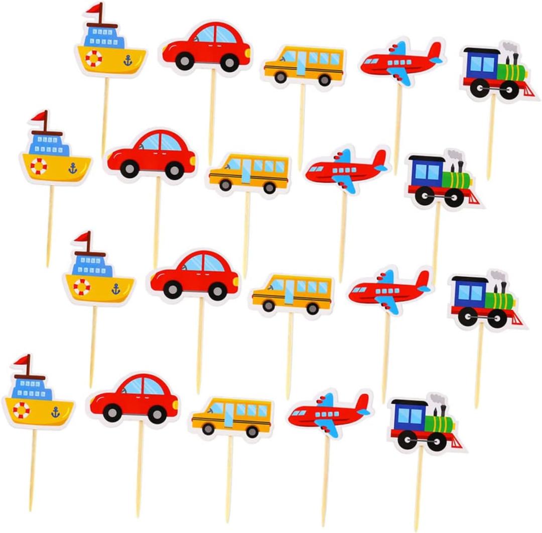 LIFKOME 20pcs Cartoon Car Cake Toppers for Boys and Girls Birthday Parties Fun Transportation Theme Cake Picks for and Desserts Safe for Food Use for Celebrations