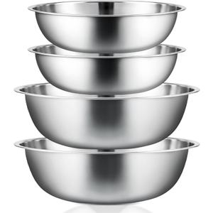 Stainless Steel Mixing Bowls Set - 4-Piece Polished Mirror Nesting Bowls 2 Pcs 8-Quart and 2 Pcs 16-Quart Flat Base Ideal for Kitchen, Cooking, Baking and Storage, Shallow