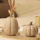 Thanksgiving Resin Pumpkins Fall Decor, Brown and White Decorative Pumpkins Figurine, Artificial Carved Faux Pumpkin Statues for Rustic Fall Tabletop Home Decor, Farmhouse, Autumn, Harvest, Wedding (Set of 2, Geometric Faceted Pumpkins)