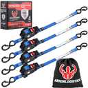 ARMORLOGISTICS Retractable Ratchet Straps 4 Pack, 1 in x 12 FT Auto Ratchet Straps for Motorcycle, Kayak and Trucks, Breaking Strength 1,500LBS/500LBS Working Load Limit Blue