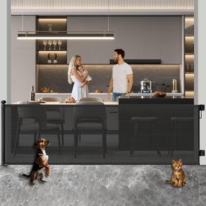 Huafly 98 Inch Retractable Baby Gates Extra Wide, no Drilling Baby Gates for Large Openings, Child Gates, Safety Gates, Extra Long Dog Gates on Doorways, Stairs, Outdoor, Indoor (Black, 98 Inch)