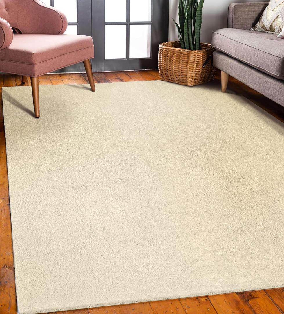 Leick Home 596015 Dagen Soft Shag Modern Rug Solid Beige Living Room Bedroom Area Rug Rectangle 6'7" x 9'6" 