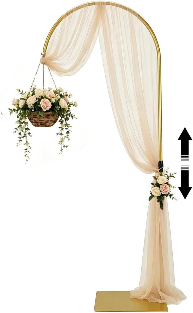 Vincidern Heavy Duty Half Wedding Arch Stand with Hanging Hooks, Adjustable Height 5.58–7.55FT, Metal Curved Backdrop Stand for Wedding Birthday Party Events Decor, Hanging Chandelier & Flower