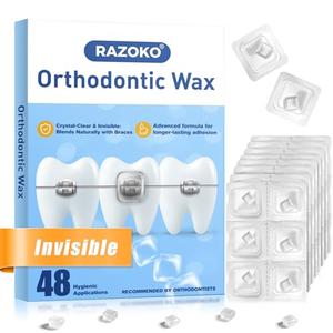 RAZOKO Orthodontic Wax for Braces Wax Dots Gentle Comfort, Clear Invisible Fit, All Day Protection Individual Hygienic Packaging Dental Wax (47pcs)