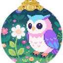 2 x Pixel Art Owl in Flowers Ornaments, Owl Christmas Ornament, Owls Gifts for Women, Owls Decor Bird Ornament 2.75" Glass Decorative Hanging Ornaments