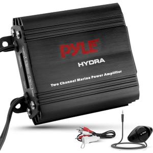 Pyle 2-Channel Marine Amplifier Receiver - Waterproof and Weatherproof Audio Subwoofer for Boat Stereo Speaker & Other Watercraft - 400 Watt Power, Wired RCA, AUX and MP3 Audio Input Cable
