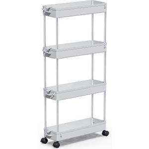 SPACEKEEPER Slim Rolling Storage Cart 4 Tier Bathroom Organizer Mobile Shelving Unit Storage Rolling Utility Cart Tower Rack for Kitchen Bathroom Laundry Narrow Places, Gray (Grey)