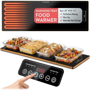 ThermaPlate XL Warming Tray | 39"x14" Glass Electric Food Warmer for Parties, Buffets & Dinners | 1" Thin Countertop Hot Plate, | Adjustable Presets, Sleek Touch Controls, Safe Design