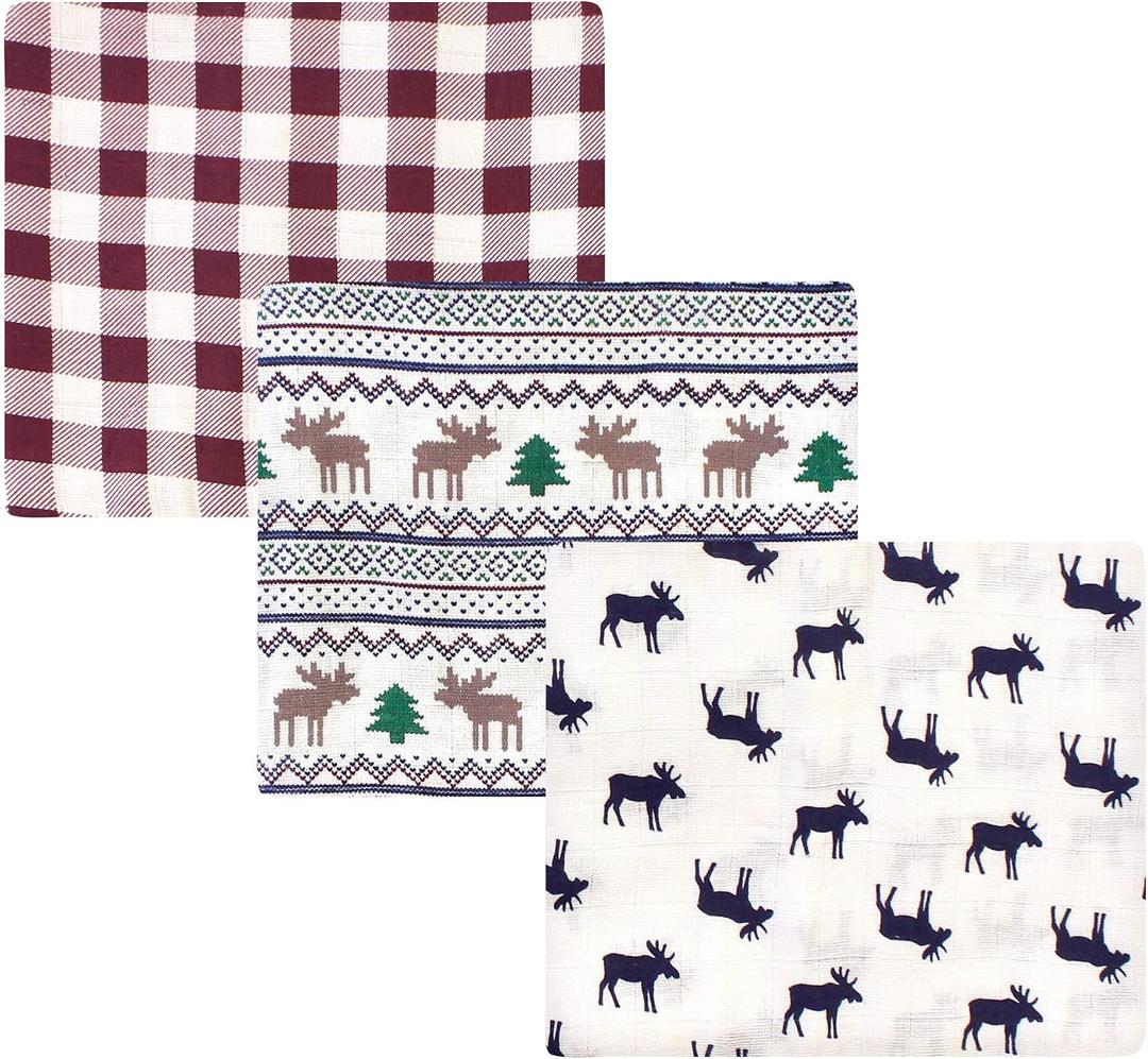 Little Treasure Unisex Baby Cotton Muslin Swaddle Blankets, Moose Sweater, One Size