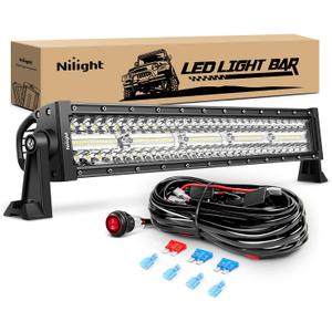 Nilight Led Light Bar 22Inch 480W Triple Row Flood Spot Combo Waterproof Off Road Driving Lighting with Off-Road Wiring Harness for Boat Trucks Pickup SUV ATV UTV