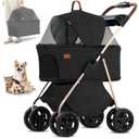 3 in 1 Multifunction Pet Travel System, 4 Wheel Foldable Stroller with Storage Basket for Small & Medium Dogs & Cats (Black)