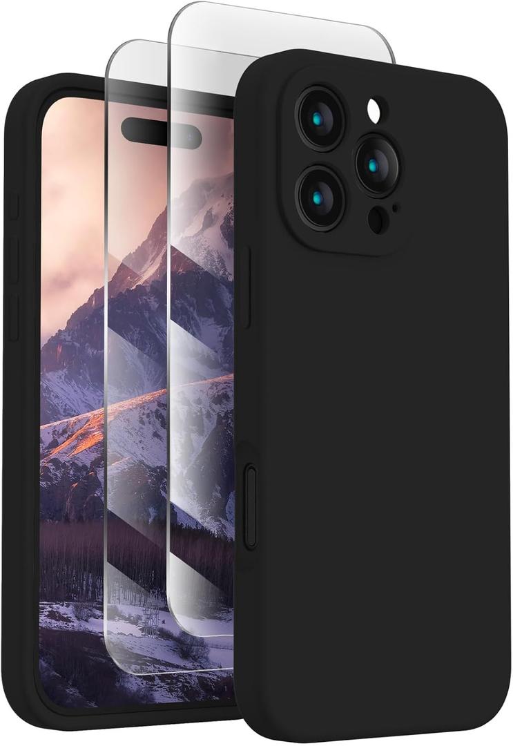 FireNova Designed for iPhone 16 Pro Max Case, Silicone Upgraded [Camera Protection] Phone Case, Soft Anti-Scratch Microfiber Lining Inside, 2024, Black