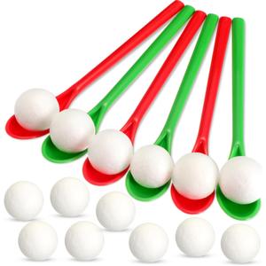 48 Pack Christmas Spoon Race Game Set Carnival Game Field Day Games Christmas Xmas Snowball and Giant Spoons Game Balance Relay Games for Adults Christmas Indoor Outdoor Yard Lawn Party