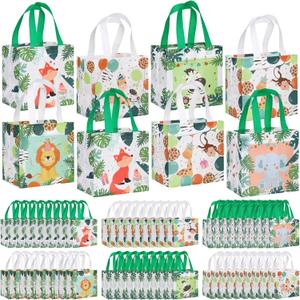 Silkfly 60 Pcs Safari Goodie Bags Animal Gift Bags Non Woven with Handles Jungle Safari Themed Birthday Party Favors