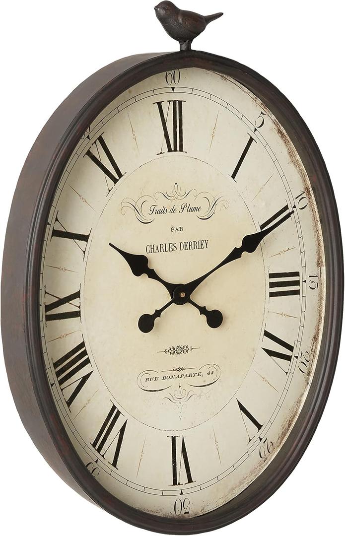 Creative Co-Op Oval Metal Wall Clock with Bird