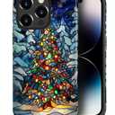 Case for iPhone 14 Pro Max,Hybrid Dual Protection Soft TPU + Hard PC Shockproof Cover, Anti-Scratch & Slim Protective Men Women Case for iPhone 14 Pro Max Christmas Tree Stained Glass Design