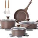 SENSARTE Nonstick Cookware Set 13-Piece, Healthy Pots and Pans Set Kitchen Cooking Set with Stay-Cool Handles, Silicone Utensils and Pot Protectors, PFOA Free (Toffee Brown)