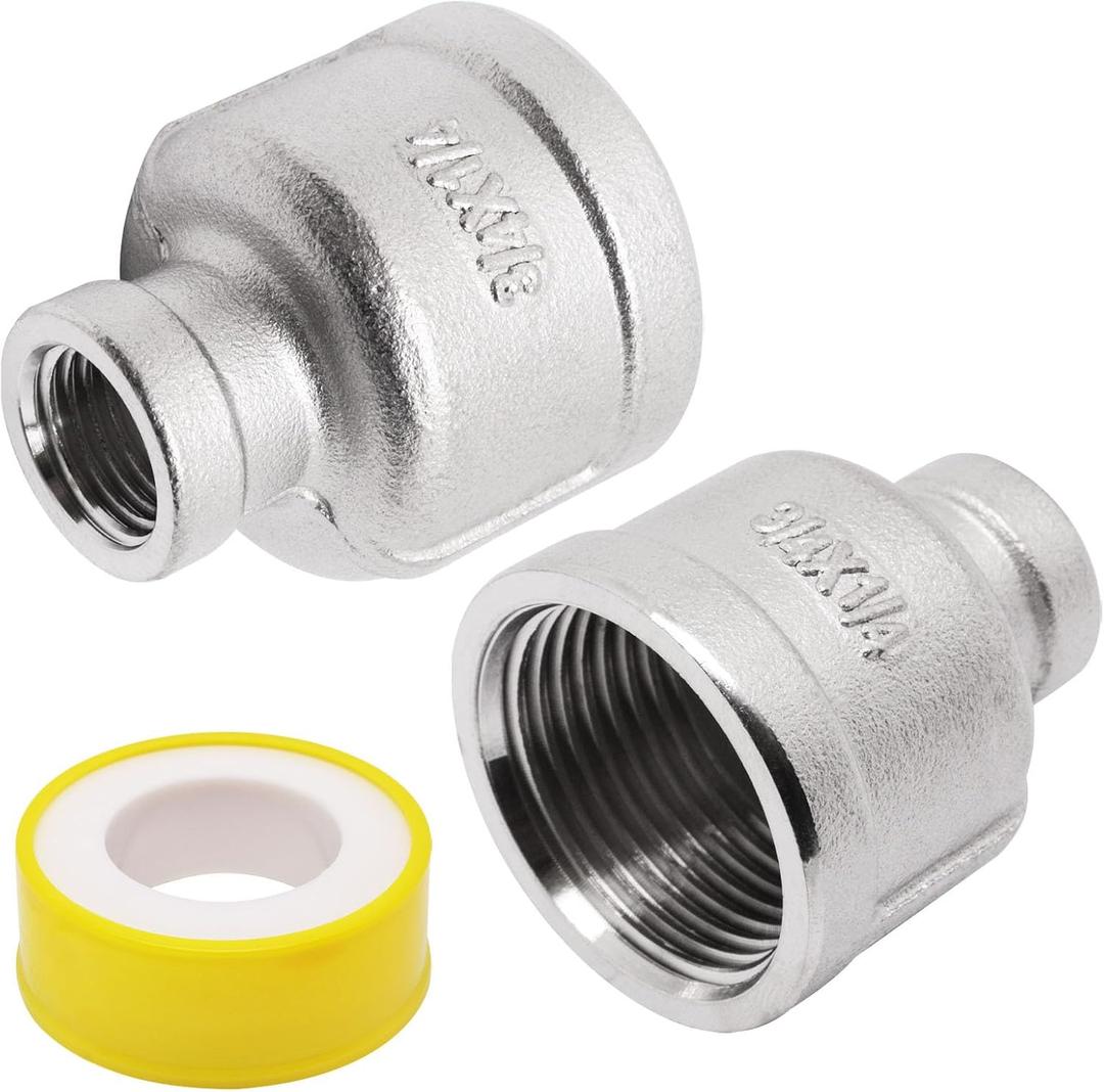 Reducing Coupling 3/4" x 1/4" NPT Female Threaded Pipe Fitting 304 Stainless Steel Adapter, 2 Pack