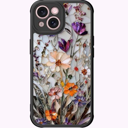 DEENAKIN for iPhone 13 Case Cute,Aesthetic Floral Hard Shell,Compatible with Magsafe,Trendy Unique Cool Retro Western Coquette Protective Slim Phone Cover for Women Girls,Marbled Floral Veins