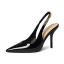 iiimmu Women's Stiletto Heels Closed Pointed Toe 4 in Heels for Women Patent Leather Pumps with Chain Wedding Party Dress Prom Heels Slingback Pumps, Size 7