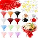 Gilprop 12 Pcs Mother's Day Flower Wrapping Mesh Paper Kit, 11 Inch x 4 Yard Wavy Pearl Edge Flower Bouquet Packaging Mesh Florist Supplies with 4 Ribbons and 24 3D Butterflies for Mother's Day