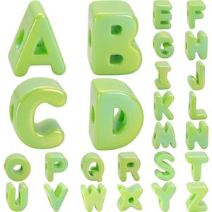 26 Pcs Cute Large Green Letter Beads, 20mm Jumbo Square Acrylic Letter Beads, Big Letter Beads for Bracelets, Necklaces, Bagcharms, Shoelaces, Keychains, Lanyards, Letter Charms for Craft, Square 20x20mm