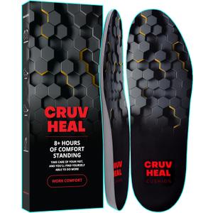 CRUVHEAL Work Comfort Orthotic Insoles - Anti Fatigue Shoe Insert Men Women - Low Arch Support - Shock Absorption - Foot Pain Relief - Work Boot Insoles (S, Black)