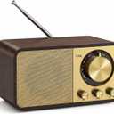 Vintage Wood Bluetooth Speaker,1500mAh Rechargeable Portable Radio with Rotary Built-in FM Antenna,Bass & Treble Control,Retro Radio Bluetooth Speaker for Home Kitchens and Living RoomsBrown