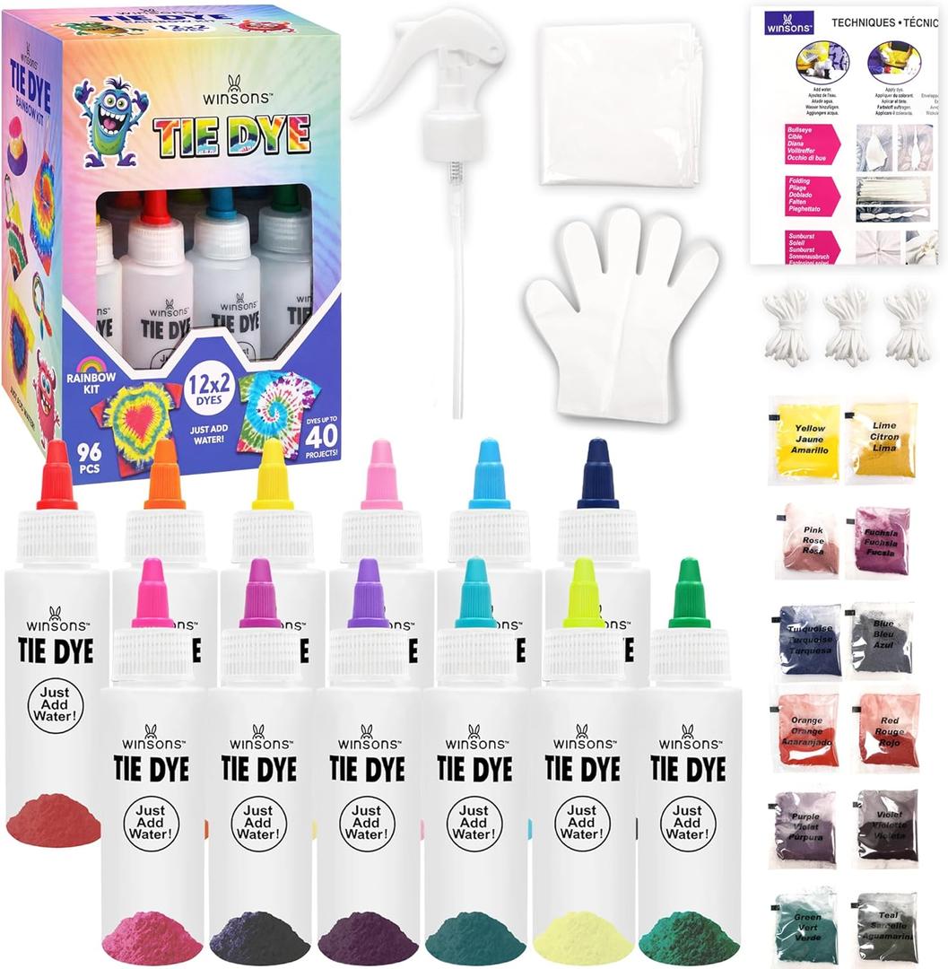 12 Colors Tie Dye Kit, Tie Dye Set for Kids, Pre-Filled Tye Dye Bottles, Non Toxic Permanent Fabric Dye Art Set, Easy DIY Fabric Art - Create Fun