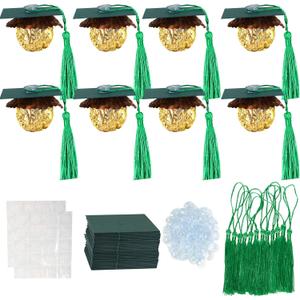 Gyufise 36Pcs Graduation Decorations 2025 Graduation Cap Cupcake Toppers Chocolate Decorations Mini Grad Cap Decor with Tassel Adhesive Dots for Class of 2025 Congrats Grad Green