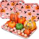3 Pack Halloween Serving Trays 13 x 10 Inch Reusable Serving Platter Halloween Food Tray Halloween Snack Tray Halloween Pumpkin Ghost Spider Serving Tray Cute Birthday Party Supplies (Orange Pink)