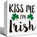 St Patrick's Day Decor Kiss Me I'm Irish Wooden Box Sign, Funny Irish Quote Tabletop Decoration for Home Bar Shelf Desk, Farmhouse Holiday Wooden Decor Party Gift for Home 5 x 5 Inches