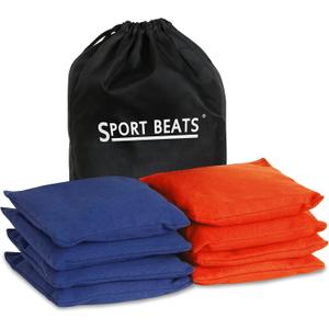 SPORT BEATS Cornhole Bags Set of 8 Regulation Weight & Size Includes Carry Case (Orange & Navy Blue)