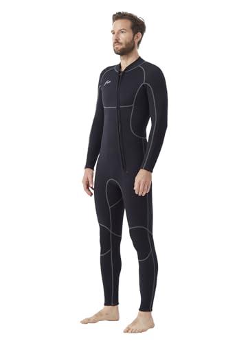 Hevto Men Wetsuit 3/2mm Neoprene Front Zip Full Wet Suit in Cold Water for Surfing Swimming SUP Snorkeling Diving (M2-Black, M)
