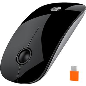 RAPIQUE R306C USB C Wireless Mouse, Type-C 2.4GHz Portable Computer Mouse, Silent Click, Ultra-Slim, 3 DPI Levels, 480 Hours Battery Life, for USB-C Laptops, MacBook, iPad, Tablet, Android  Black