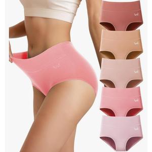 Women's Cotton Underwear High Waisted Underwear Soft Briefs Full Coverage Ladies Panties 5 Pack, L