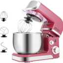 Kitchen in the box Stand Mixer, 3.2Qt Small Electric Food Mixer, 6 Speeds Portable Lightweight Kitchen Mixer for Daily Use with Egg Whisk, Dough Hook, Flat Beater (Purplish-red)
