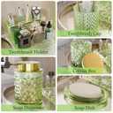 Glass Bathroom Accessories Set 5Pcs Crystal - Foaming Soap Dispenser, Soap Dish, Cup, Acrylic Toothbrush Holder with Tray Organizer, Qtip Jar, Bathroom Counter Set Sink Decor (Green)